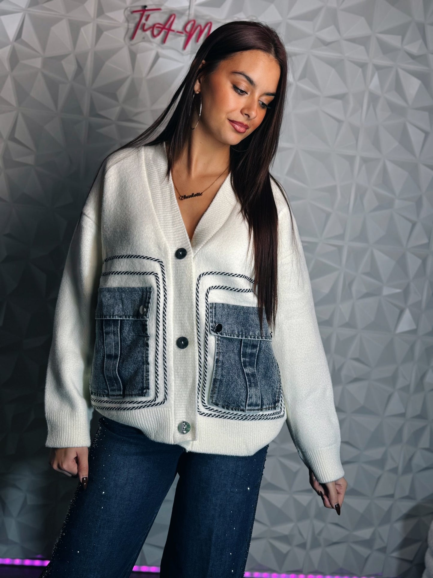 Cardigan bi matière