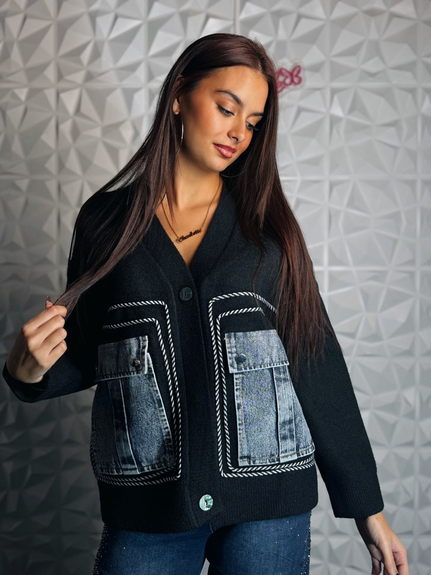 Cardigan bi matière